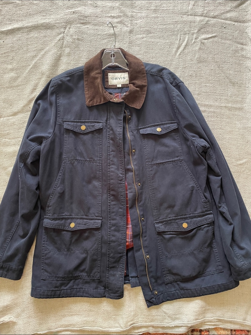 Orvis Navy Field Jacket with Brown Corduroy Collar